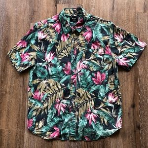 HUF button down Hawaiian print t-shirt.